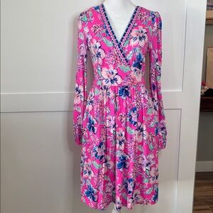 Lilly Pulitzer Vibrant Pink Floral Long Sleeve Dress size 2